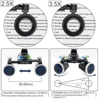 2.5X 3.5X lupa stomatologiczna lupa dwuokularowa optyczna lupa odległość robocza 320-420mm lupy kąt regulowany 4